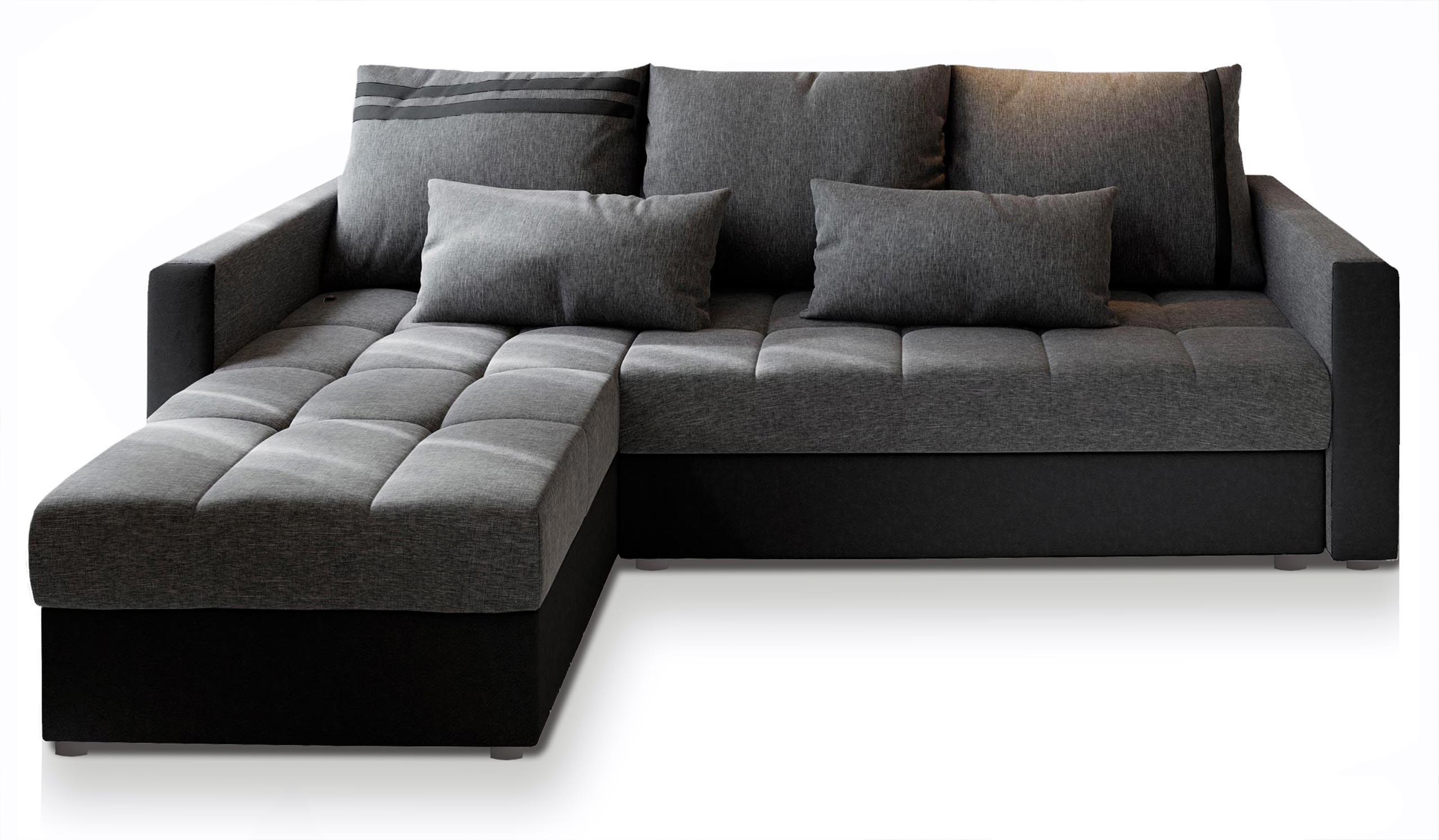 ECKSOFA KOS PIK Hellgrau Dünner Stoff mit Schlaffunktion - Schwarz/Grau, Holz/Kunststoff (220/140cm) - MASSENO