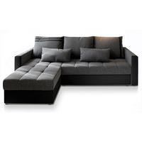 ECKSOFA KOS PIK Hellgrau Dünner Stoff mit Schlaffunktion - Schwarz/Grau, Holz/Kunststoff (220/140cm) - MASSENO