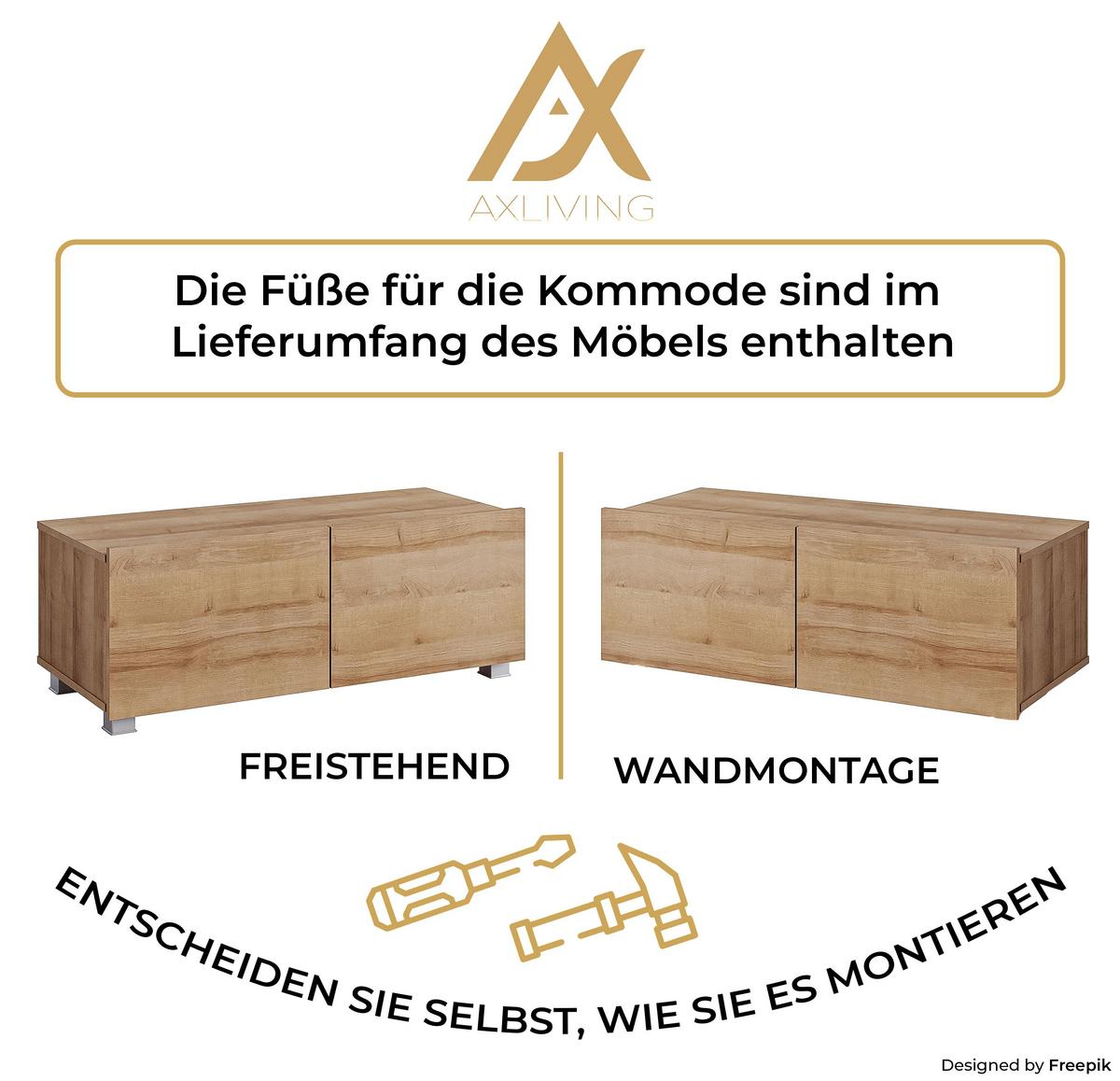 WOHNWAND Kossana 17 Modern Goldene Eiche 300/155/43 cm Stauraumwunder - Hellbraun, Holzwerkstoff/Kunststoff (300/155/43cm) - AX Living