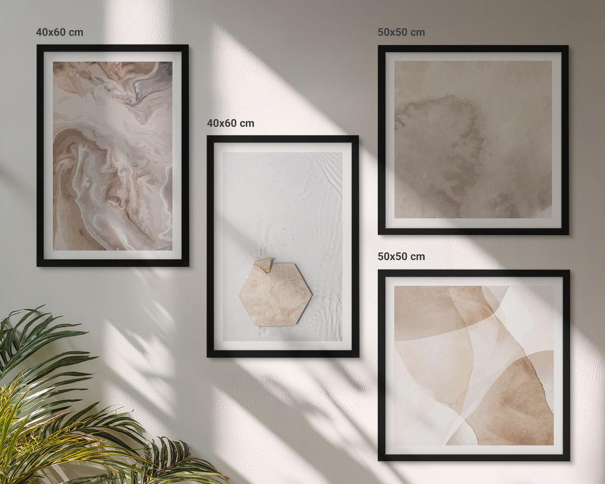 BILDER SET 4er Set - 50x50 cm & 40x60 cm Schwarzer Rahmen - Designabstraktion, Naturinspiration - Schwarz, Kunststoff (50/50cm) - TULUP