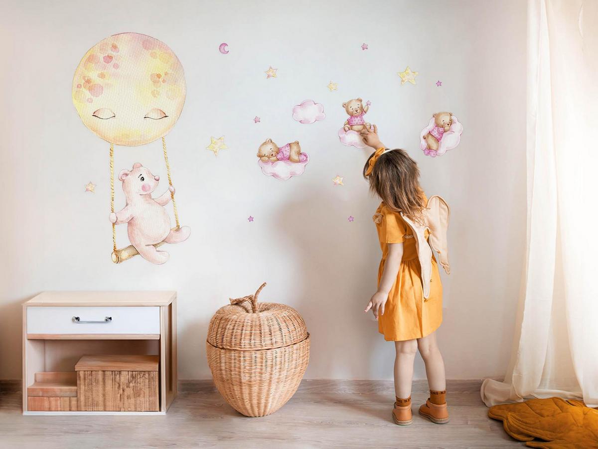 WANDAUFKLEBER 60x85cm - Teddybären am Himmel - Multicolor, Kunststoff (60/85/0.1cm) - Wallfluent