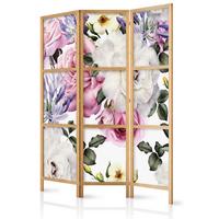 PARAVENT Japanischer 3-tlg 135x172 cm Aquarell Blumen - Multicolor, Holz/Textil (135/172/3cm) - Muralo
