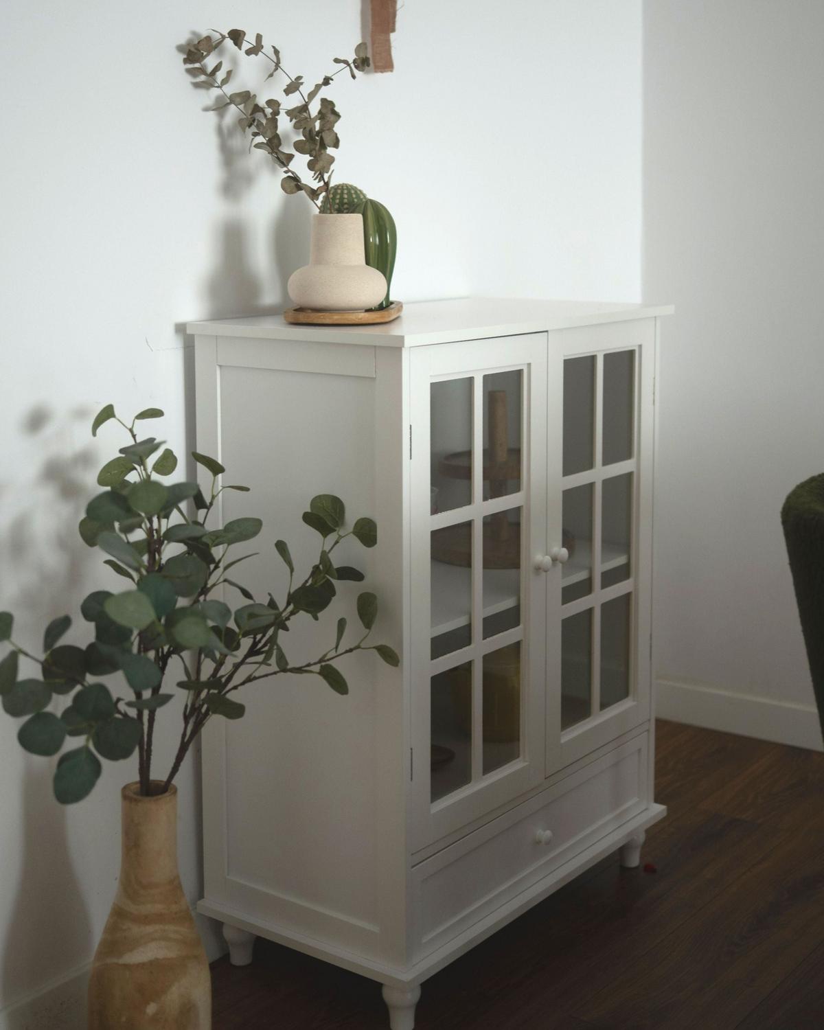 SIDEBOARD mit Glastüren 71 cm Weiß Carlet - Weiß, Holzwerkstoff (71/93/38cm) - Beliani