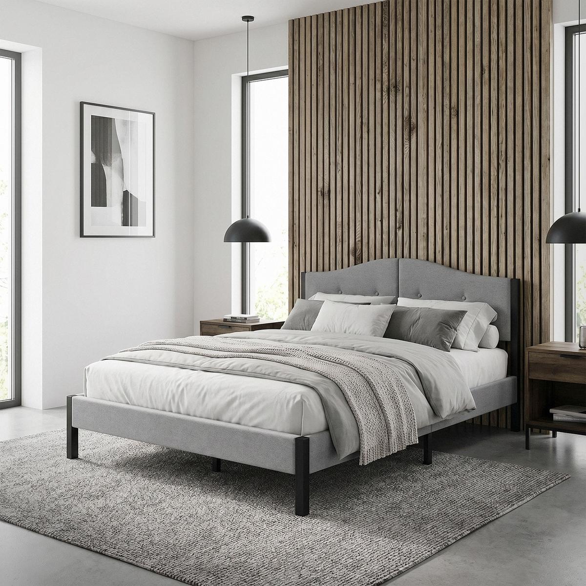 POLSTERBETT 140x200 cm Grau mit Lattenrost und Leinenstoff - Grau, Holzwerkstoff/Textil (140/200cm) - ML-DESIGN