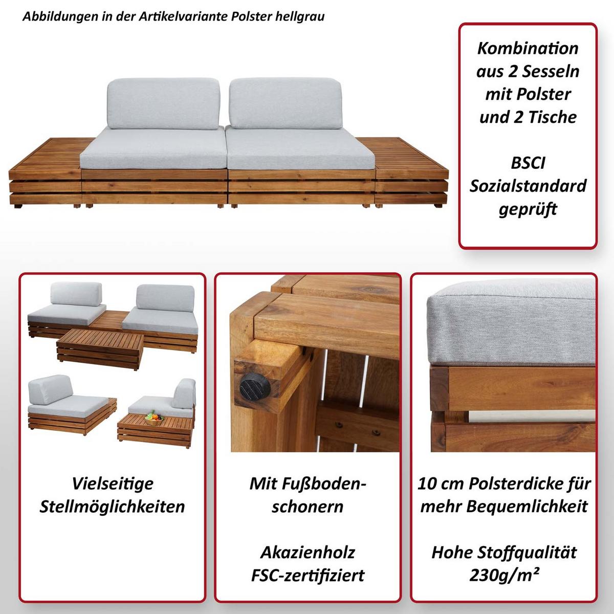 GARTEN-GARNITUR Schwarz, Hellgrau - Hellgrau/Schwarz, Holz - MCW