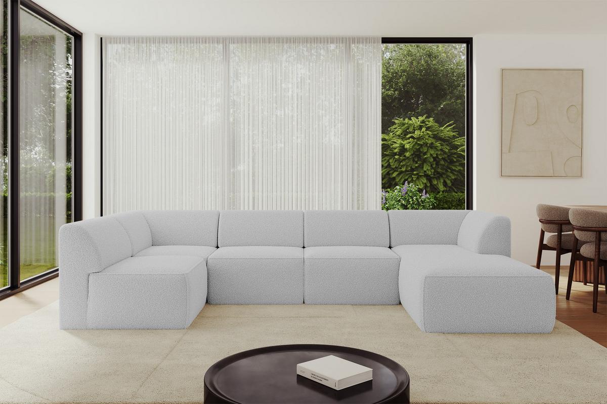 WOHNLANDSCHAFT Ottomane Rechts MOVO-L 345x180x78 cm Hellgrau Bouclé - Anthrazit, Holzwerkstoff/Kunststoff (180/78/345cm) - ALTDECOR