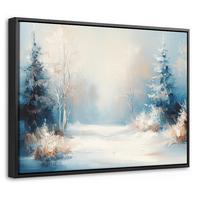 LEINWAND Bilder mit Rahmen - Wald – Winter – Natur – Abstrakt – Schnee - 40x30 - Weiß, Textil (40/30cm) - MuchoWow