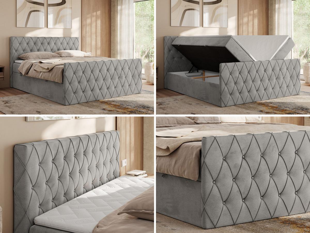 BOXBETT MIREN DUO 200/200 - Hellgrau Velvet - H4 - Hellgrau, Holz/Textil (200/200cm) - MKS