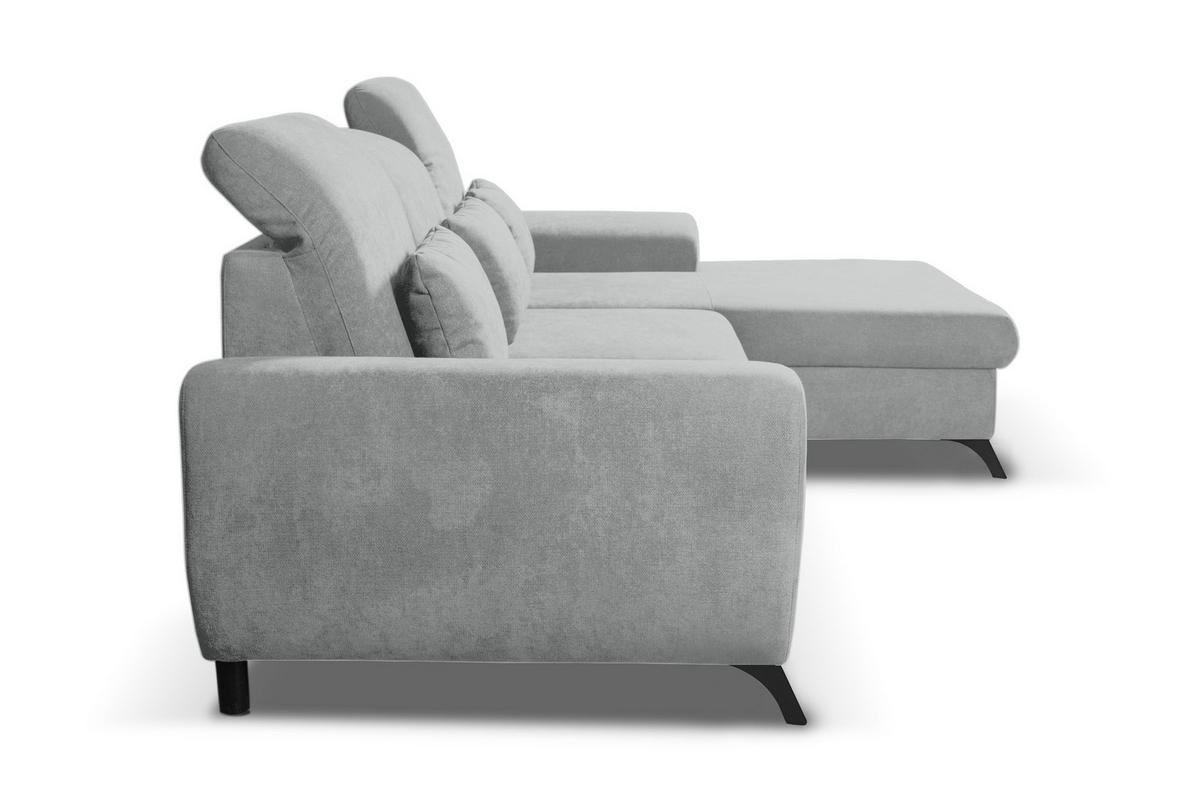 ECKSOFA LUCE R-S Grau Plüsch-Stoff mit Schlaffunktion - Grau, Holz (279/172cm) - MASSENO