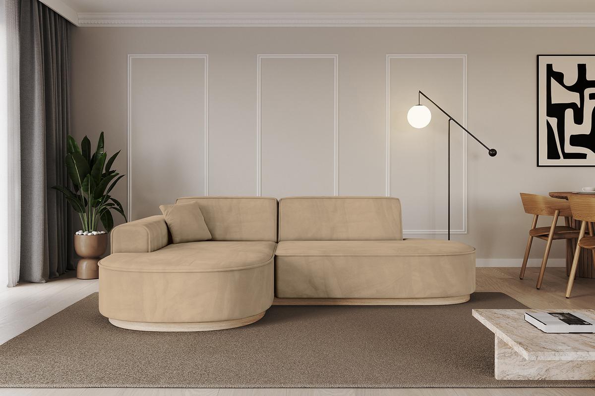 ECKSOFA Ottomane Links MARI-L1-v1 - 243x171x83 cm Taupe Velours - Taupe, Holzwerkstoff/Textil (243/171cm) - ALTDECOR