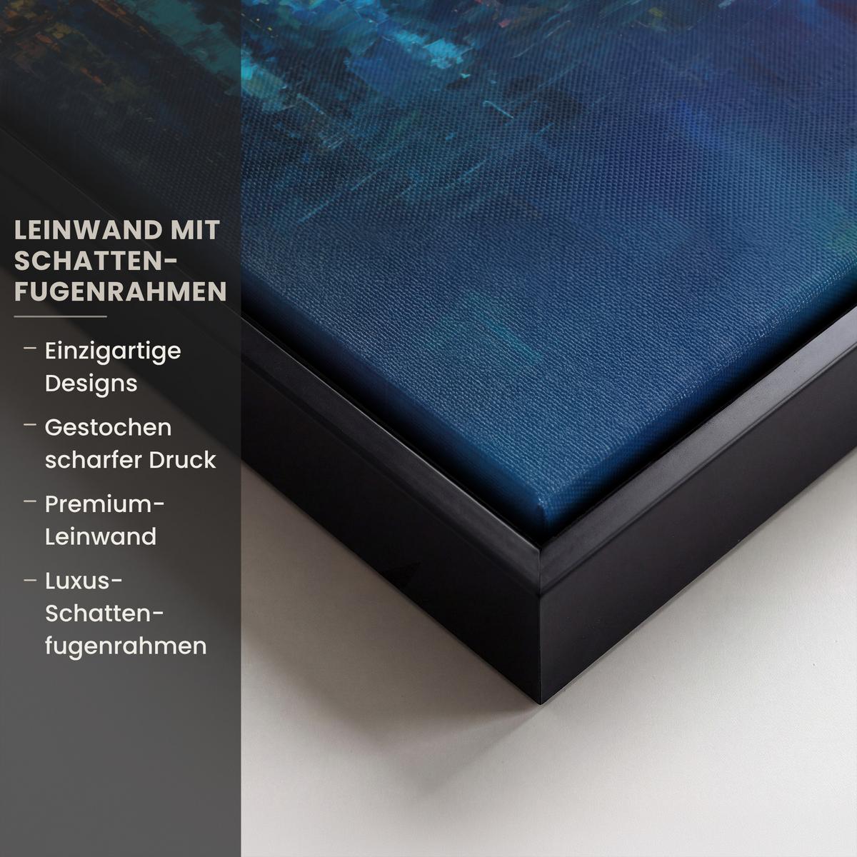 LEINWAND Bilder mit Rahmen - Skyline - Pinselstriche - Dunkelblau - Leuchtend - 30x40 - Blau, Textil (30/40cm) - MuchoWow