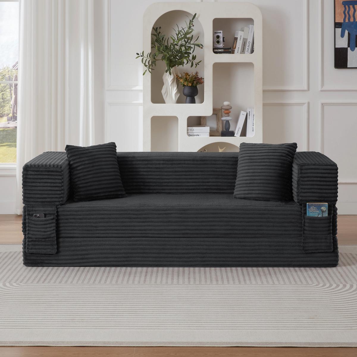 SCHLAFSOFA aus Cord in Dunkelgrau 2-lagiges Design & zum Doppelbett ausklappbar - Dunkelgrau, Textil (89/59/195cm) - Urban Meuble