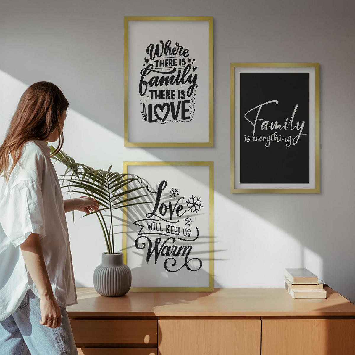 BILDER SET 3er Set - 40x60 cm Goldrahmen - Familie, Liebe, Wärme, Zuhause - Goldfarben, Kunststoff (40/60cm) - TULUP