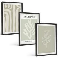BILDER SET 3er Set - 40x60 cm Schwarzer Rahmen - Abstrakte Pflanzenmuster - Schwarz, Kunststoff (40/60cm) - TULUP