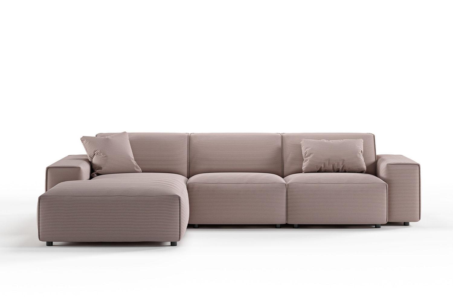 ECKSOFA RANI Pink Cord - Schwarz/Rosa, Kunststoff/Textil (299/189cm) - KAWOLA