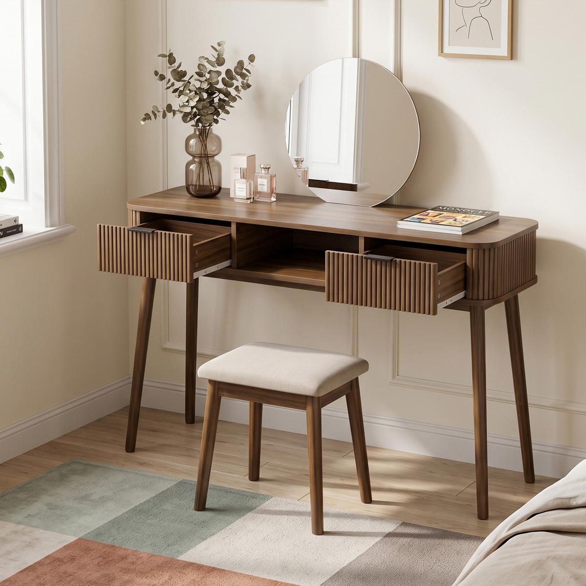 SCHREIBTISCH Mid-Century Walnuss-Optik mit 2 Schubladen & Ablage - Walnussfarben, Holzwerkstoff (35/120/77.6cm) - Urban Meuble