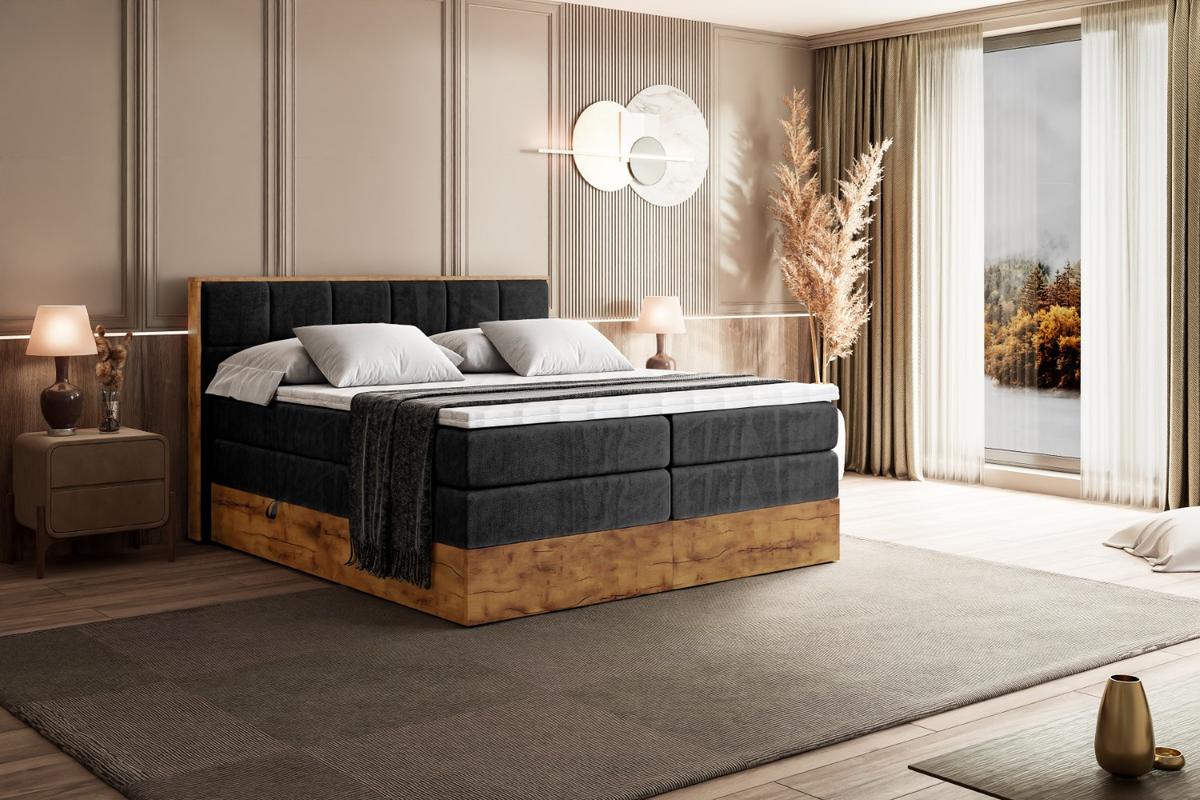 BOXSPRINGBETT mit Matratze H3|H4 und Lattenrost - LOLLI7 KING-120x200 - Schwarz Casablanca - Schwarz, Holzwerkstoff (120/200cm) - ALTDECOR