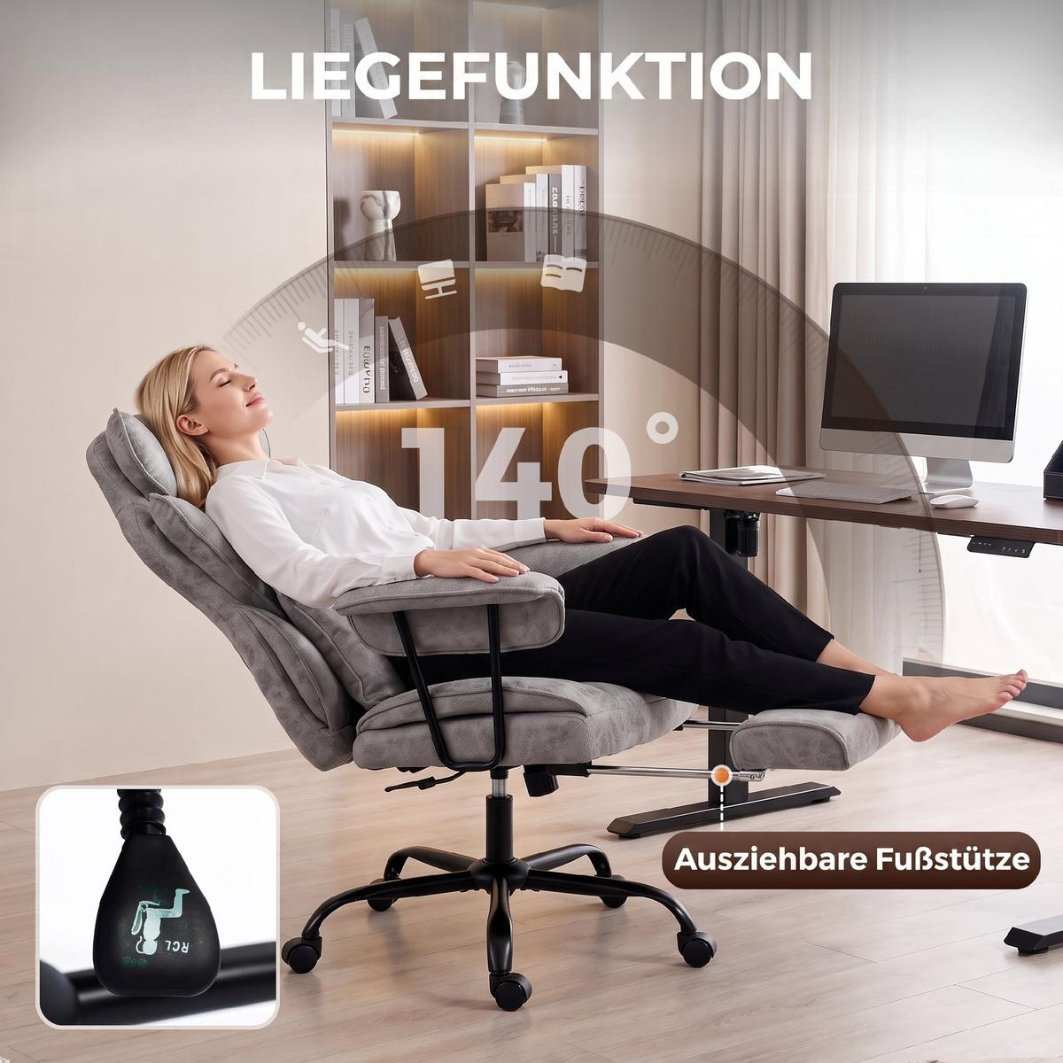 BÜROSTUHL Leathaire Grau - Schwarz/Grau, Kunststoff/Textil (77/126/76cm) - HOMCOM
