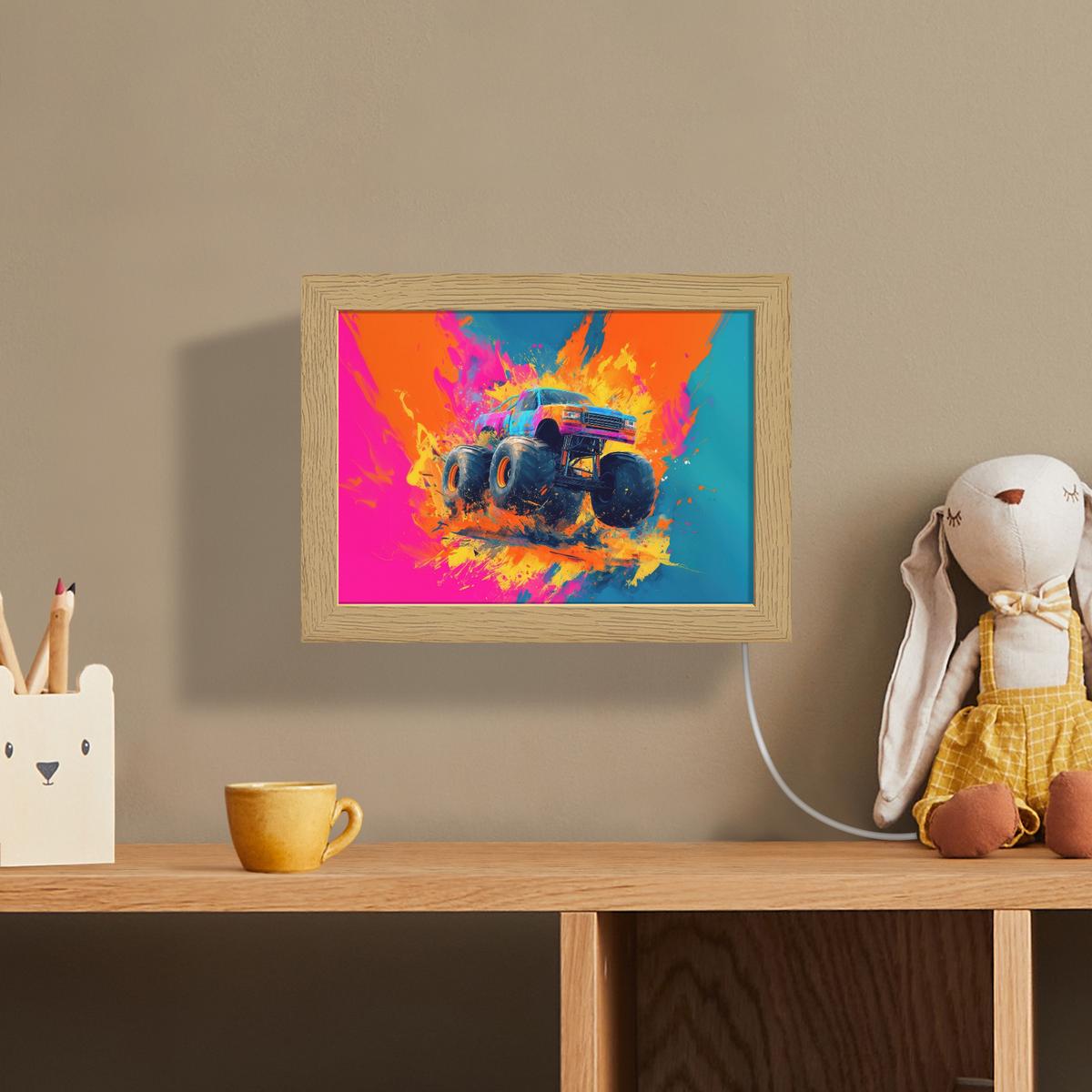 WANDLEUCHTE Monstertruck - Abstrakt - Farbspritzer - Farbenfroh 20x15 cm - Pink, Holzwerkstoff (20/15/8cm) - OnlyWow