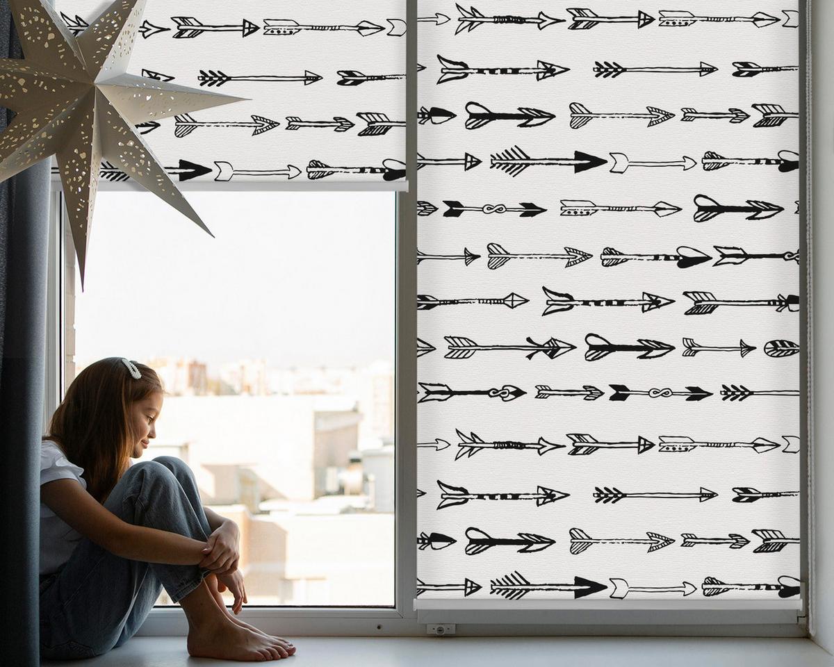 INNENROLLO - Fensterrollo - Rollo - 140x140 cm - Skizze der Pfeile - Grau, Kunststoff (140/140/0.5cm) - TULUP