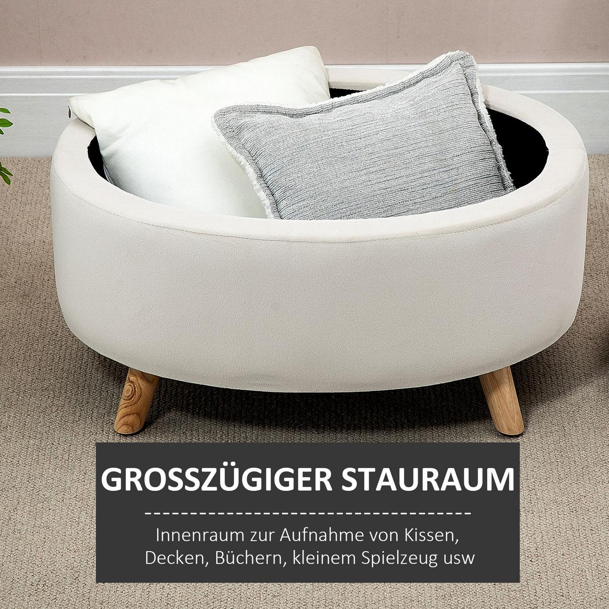 SITZBANK mit Stauraum, Oval Polsterbank mit Deckel, Bettbank mit Samtoptik Beige - Blau, Kunststoff (51.5/42/71cm) - HOMCOM