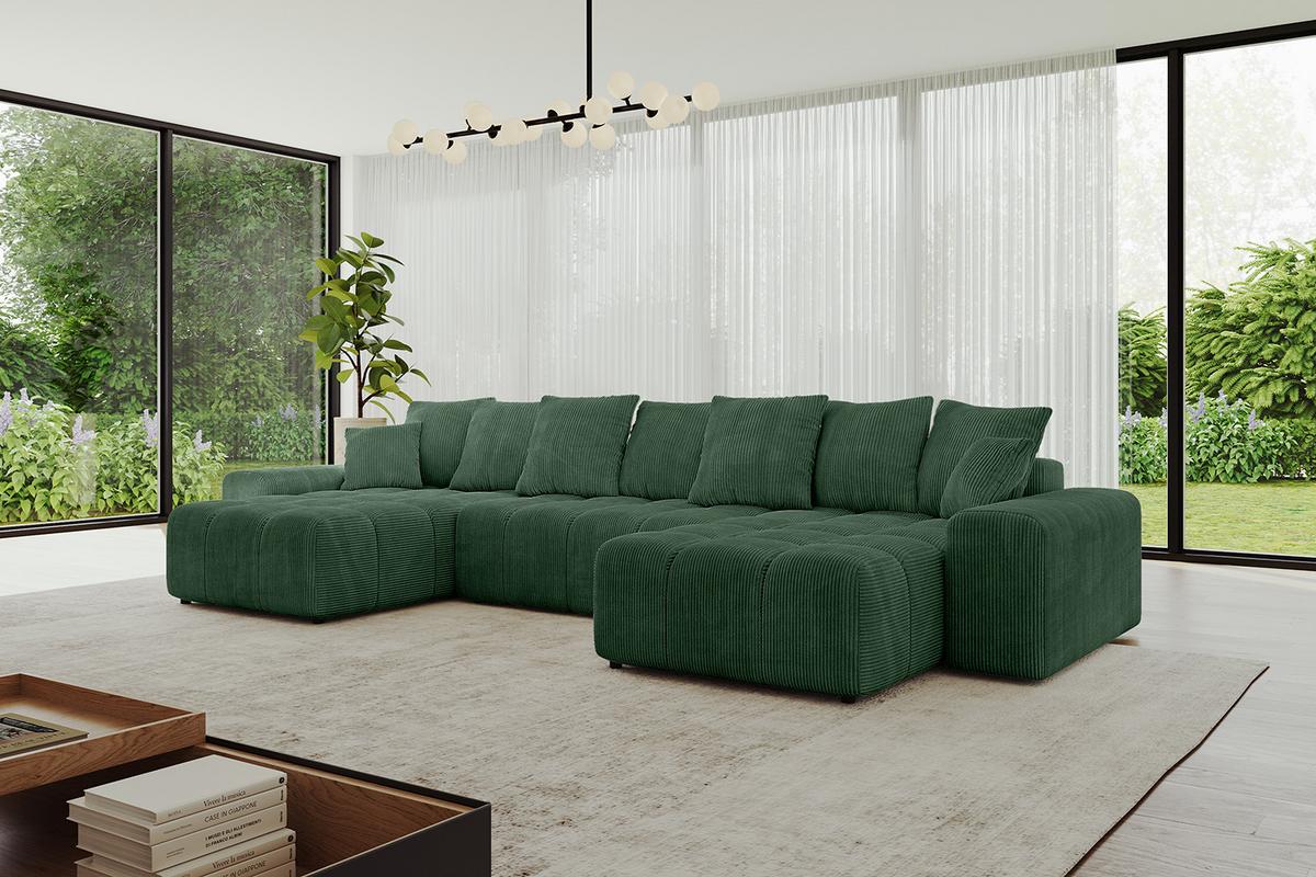 WOHNLANDSCHAFT ENIL-U 401x189x68 Grün Cord - Grün, Holzwerkstoff/Kunststoff (401/68/189cm) - ALTDECOR