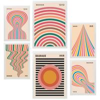 POSTER Set Mit 6 Geometrische Bauhaus Pastellfarben A3 & A4 Weißer Rahmen - Weiß, Papier (29/3cm) - Nacnic
