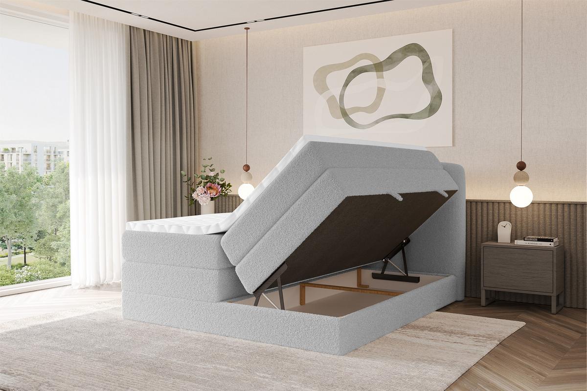 BOXSPRINGBETT mit Matratze H3/H4 - NINA KING - 140x200 cm Hellgrau - Hellgrau, Holzwerkstoff (140/200cm) - ALTDECOR