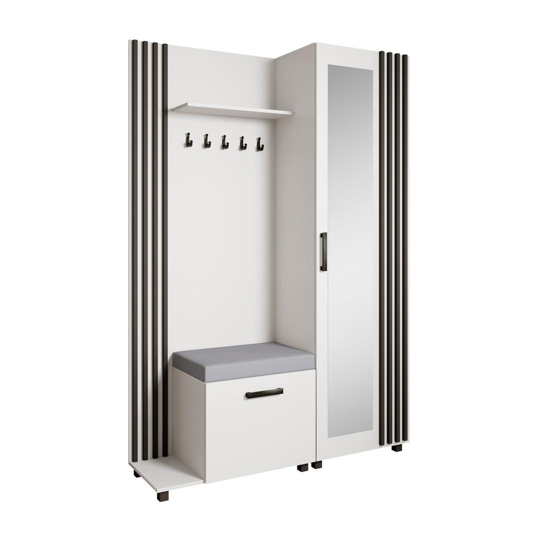 GARDEROBENSCHRANK Livia mit Aufhängern und Spiegel, Weiß, links - Schwarz/Weiß, Holzwerkstoff (137/207/42cm) - Beautysofa