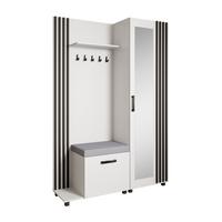 GARDEROBENSCHRANK Livia mit Aufhängern und Spiegel, Weiß, links - Schwarz/Weiß, Holzwerkstoff (137/207/42cm) - Beautysofa