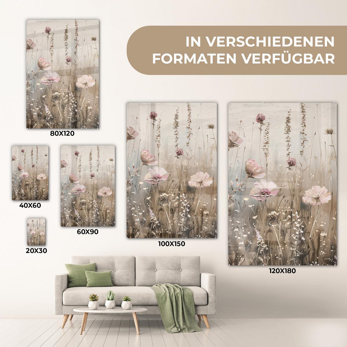 ACRYLGLASBILD Blumen - Rosa - Modern - Beige 80x120 cm - Beige, Glas (80/120cm) - MuchoWow
