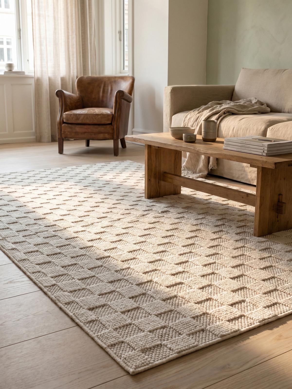 TEPPICH Flachgewebe LANGAU in Creme, mit Schachbrettmuster, 140 x 200 cm - Creme, Textil (140/200cm) - KADIMA DESIGN