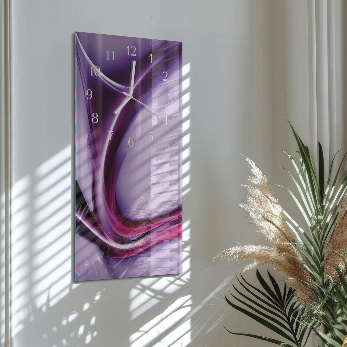 WANDUHR aus Glas 30x60 cm - Abstraktion - Lila, Glas (30/60/0.4cm) - TULUP