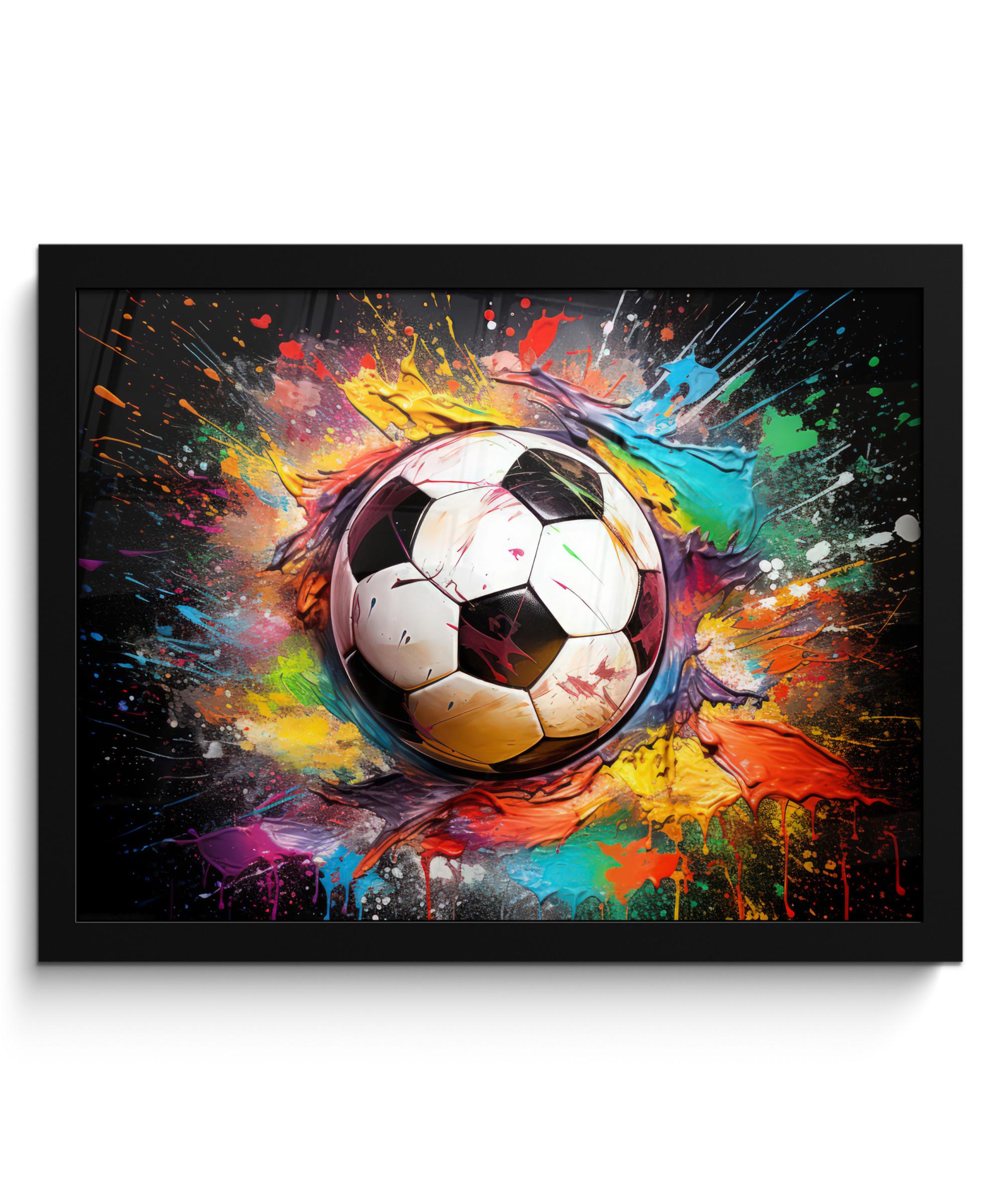 POSTER MIT RAHMENGERAHMTES BILD Fußball - Farbe - Farben - Schwarz - Weiß 40x30 cm - Weiß, Papier (40/30cm) - MuchoWow