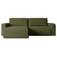 ECKSOFA mit Schlaffunktion und Bettkasten KLEEA-L - 247x143x83 cm Grün Bouclé - Schwarz/Grün, Holzwerkstoff/Kunststoff (247/143cm) - ALTDECOR