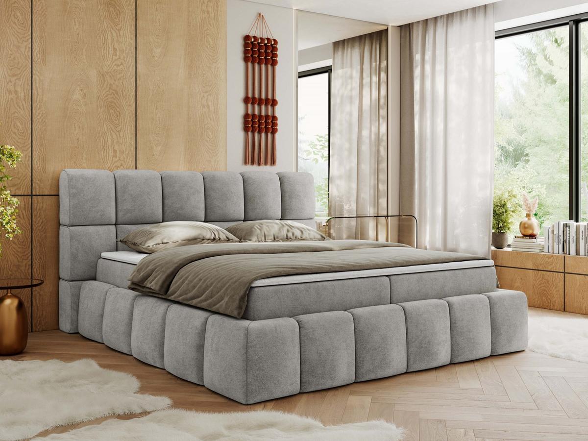 BOXBETT NIRA 180/200 - Hellgrau Strukture - H4 - Hellgrau, Holz/Textil (180/200cm) - MKS