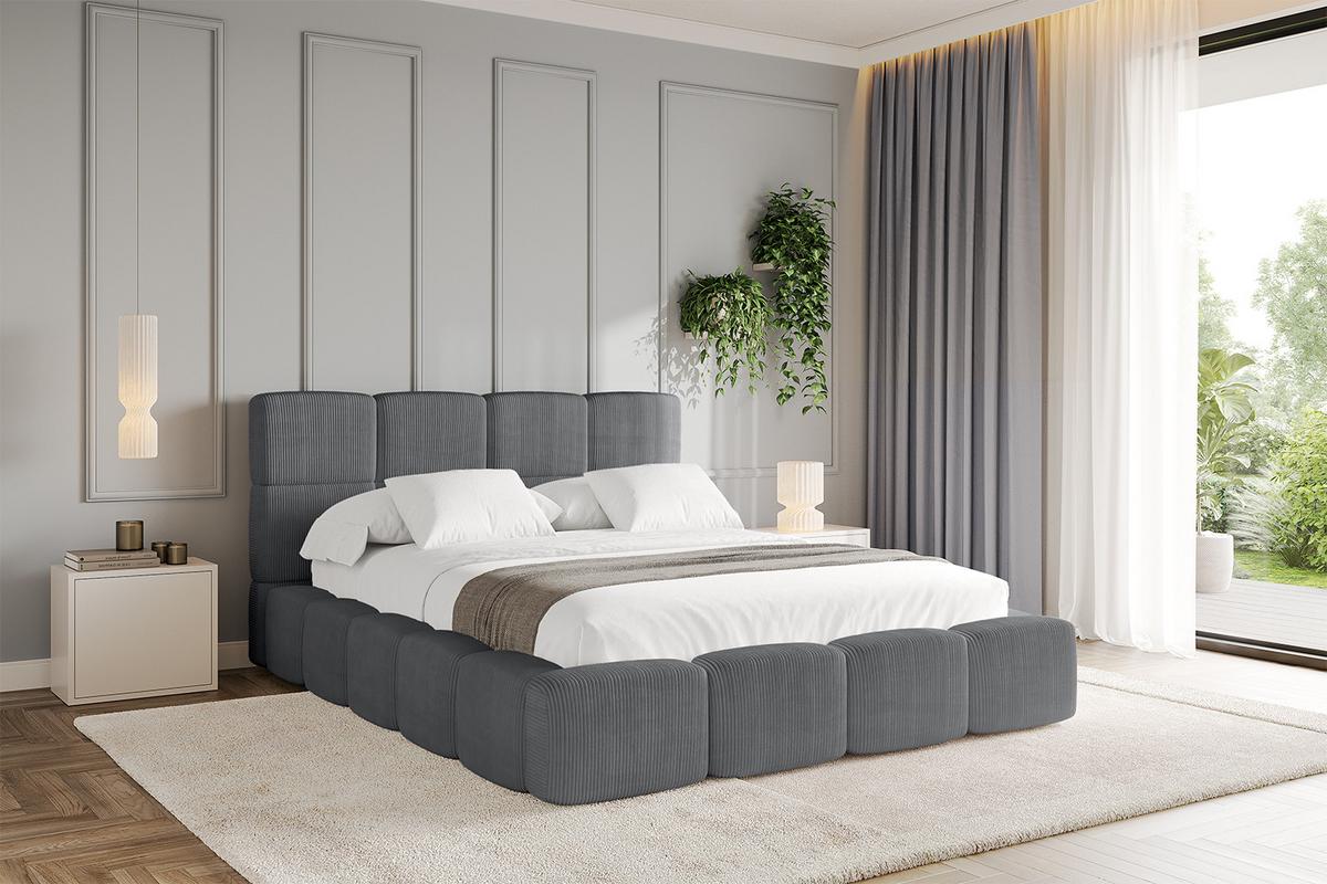 POLSTERBETT mit Bettkasten und Lattenrost, Bett mit Kopfteil, Boxbett ohne Matratze, Doppelbett mit Stauraum - NATA 120x200 Dunkelgrau - Chromfarben, Holzwerkstoff/Textil (120/200cm) - ALTDECOR