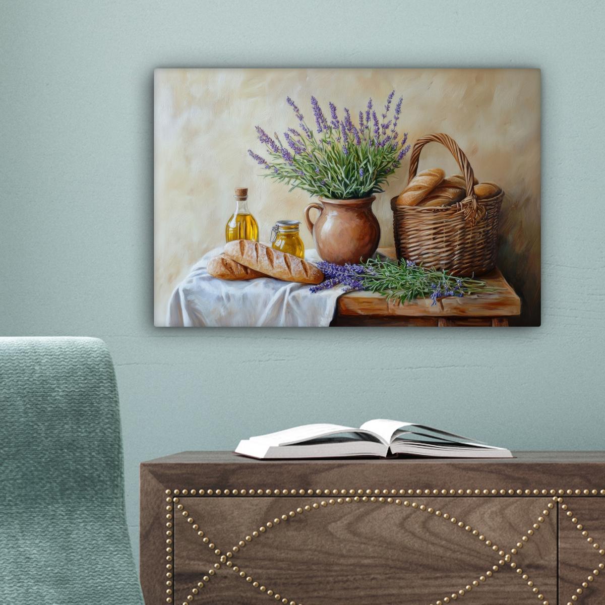 LEINWANDBILD Lavendel - Brot - Stilleben Deko Schlafzimmer 30x20 cm - Flieder, Textil (30/20cm) - MuchoWow