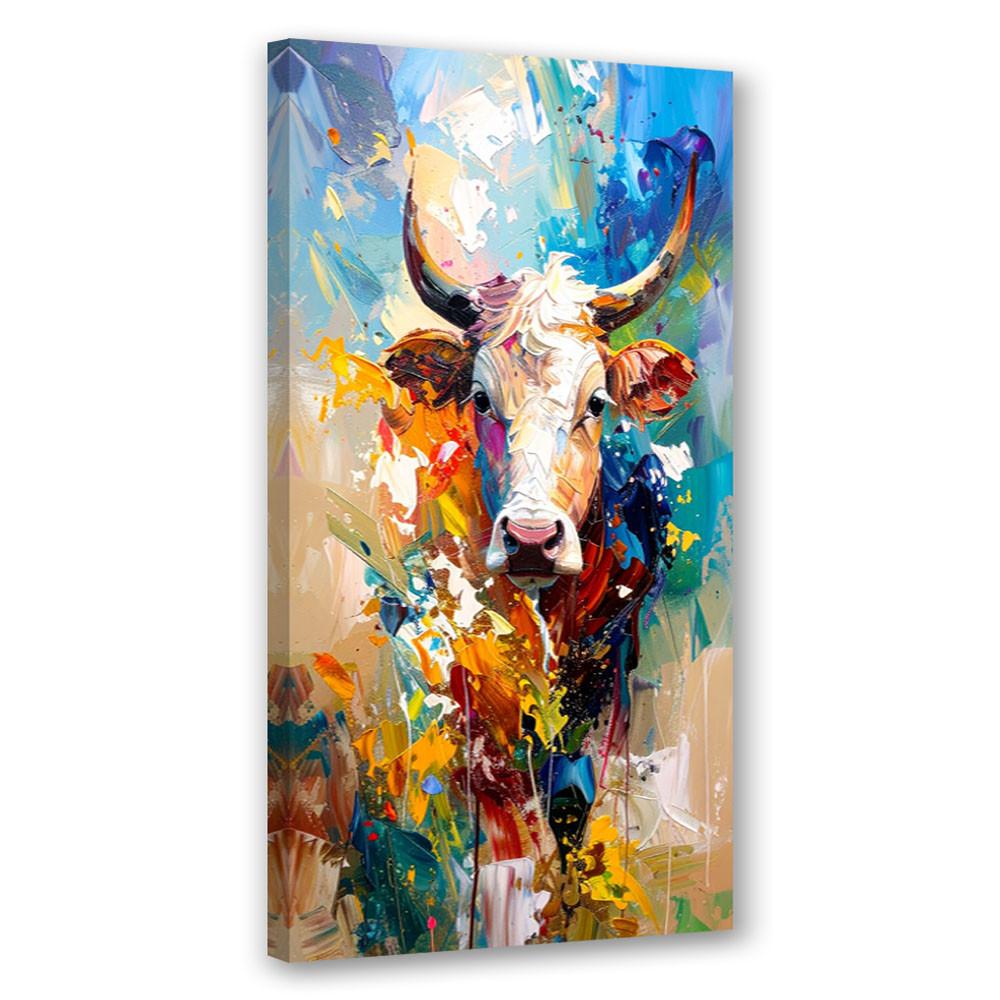LEINWANDBILD Bunte Kuh Bulle Tiere Gemalt 40x80cm - Multicolor, Textil (40/80cm) - Feeby