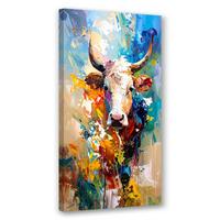 LEINWANDBILD Bunte Kuh Bulle Tiere Gemalt 40x80cm - Multicolor, Textil (40/80cm) - Feeby