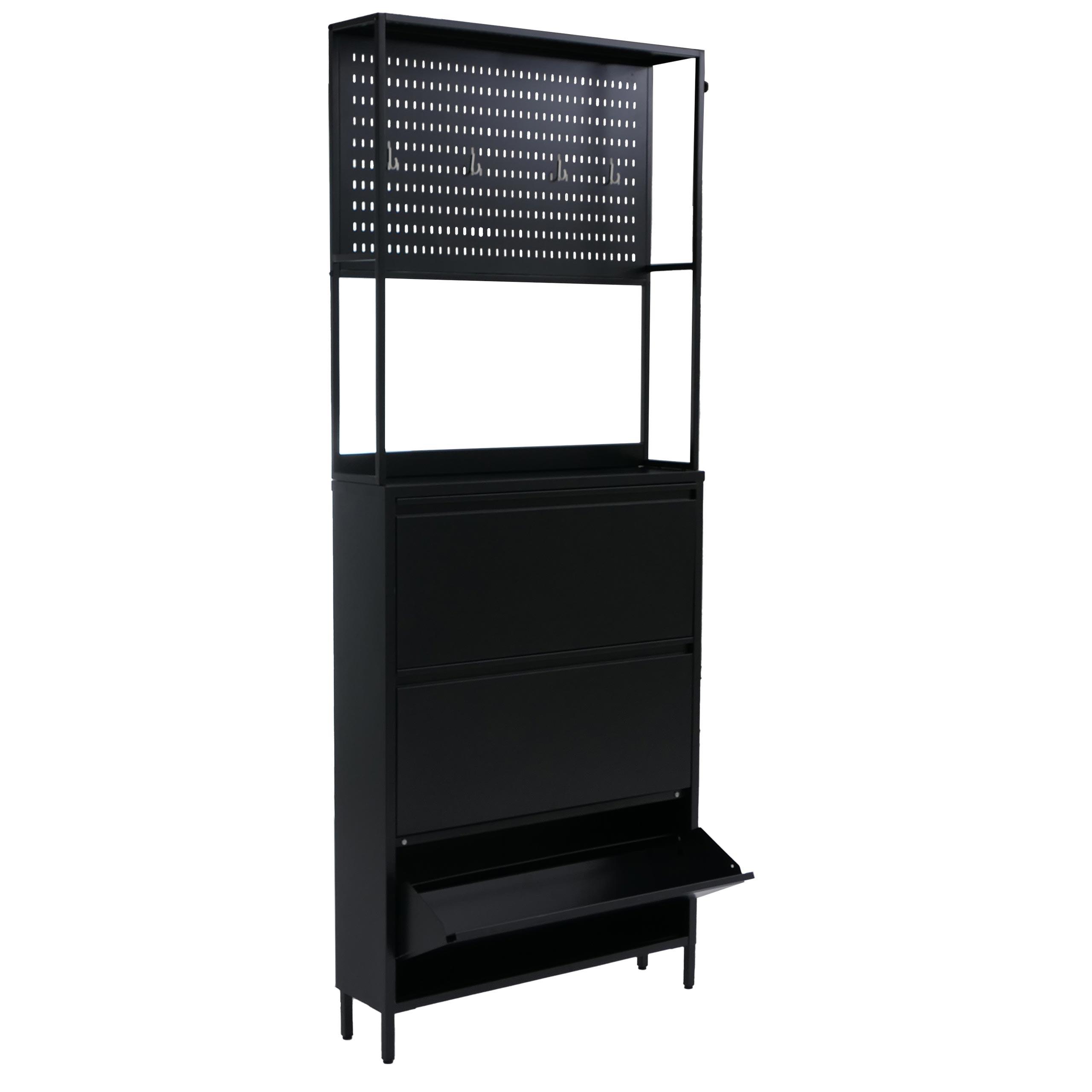 SCHUHSCHRANK Schwarz - Schwarz, Metall (80/201/20cm) - MCW