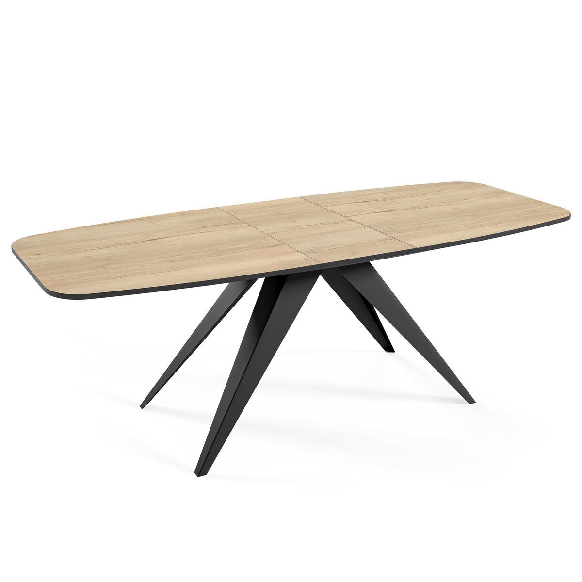 ESSTISCH Ferini, Ovaler Tisch mit Ausziehfunktion, 160-200x80 cm, Schwarz+eiche Halifax - Eichefarben/Schwarz, Metall (180/80/76cm) - Beautysofa
