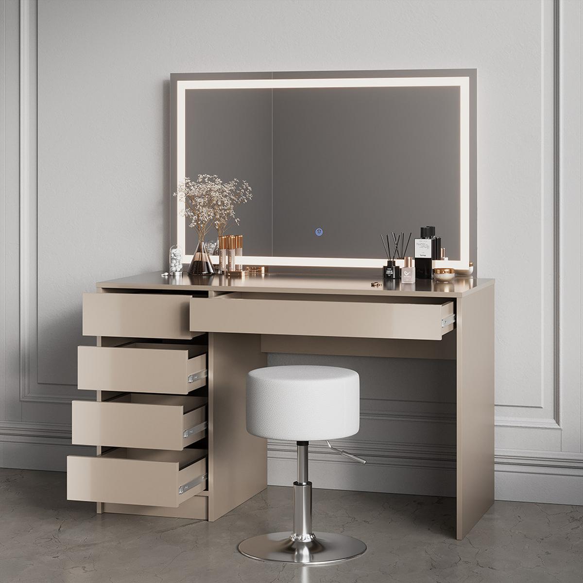 SCHMINKTISCH Imola Greige 120 cm mit LED-Spiegel - Greige, Holzwerkstoff (120/75/55cm) - Livinity®