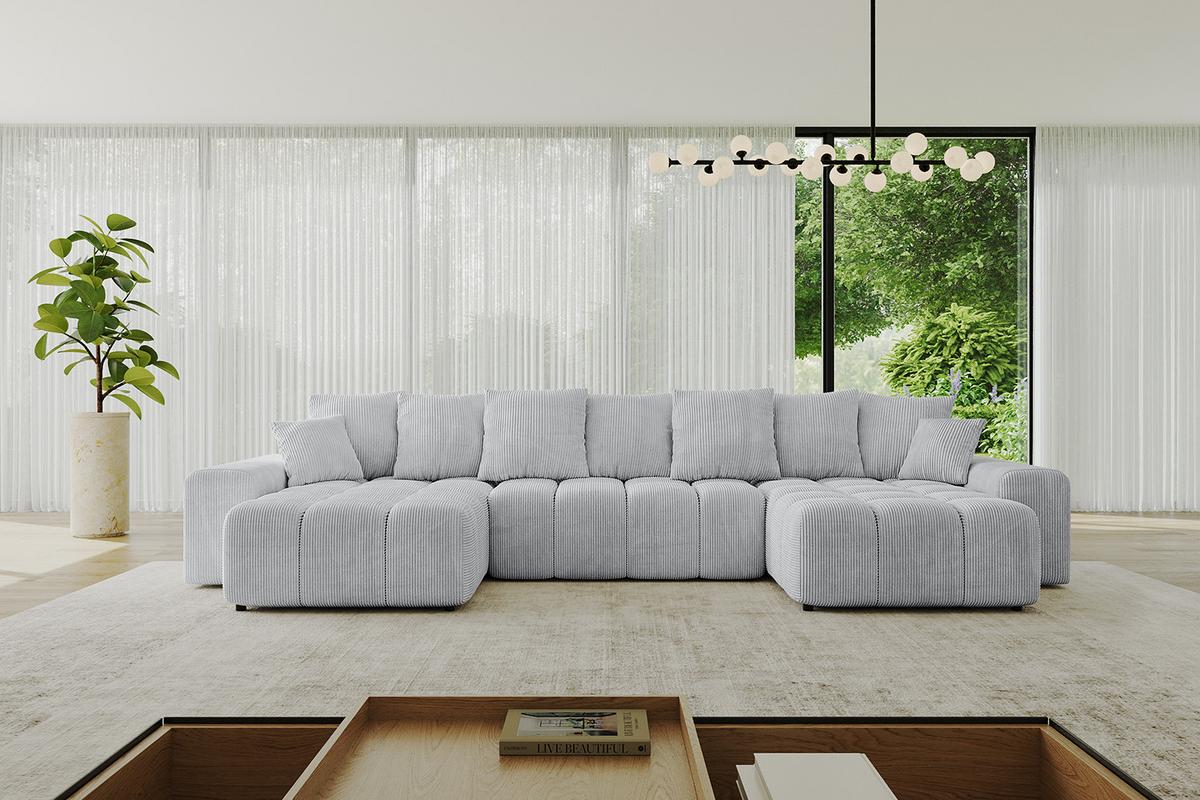 WOHNLANDSCHAFT ENIL-U 401x189x68 Grau Cord - Grau, Holzwerkstoff/Kunststoff (401/68/189cm) - ALTDECOR