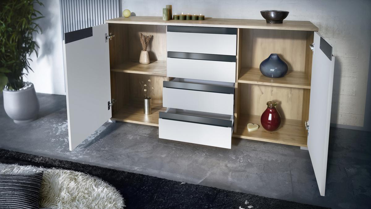 SIDEBOARD Sylt Weiß Hochglanz - Weiß Hochglanz, Holzwerkstoff (138.5/75.5/35cm) - Vladon
