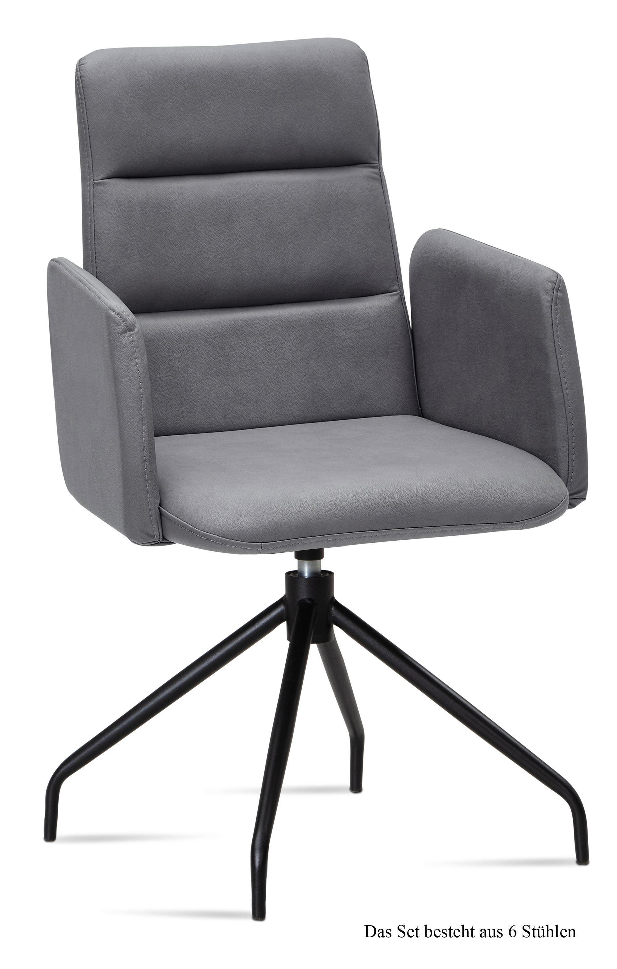 ARMLEHNSTUHL drehbar (6er-Set) Domona 52x92x60 Schwarz/Grau - Schwarz/Grau, Kunststoff (60/92/52cm) - 58aufmkessel