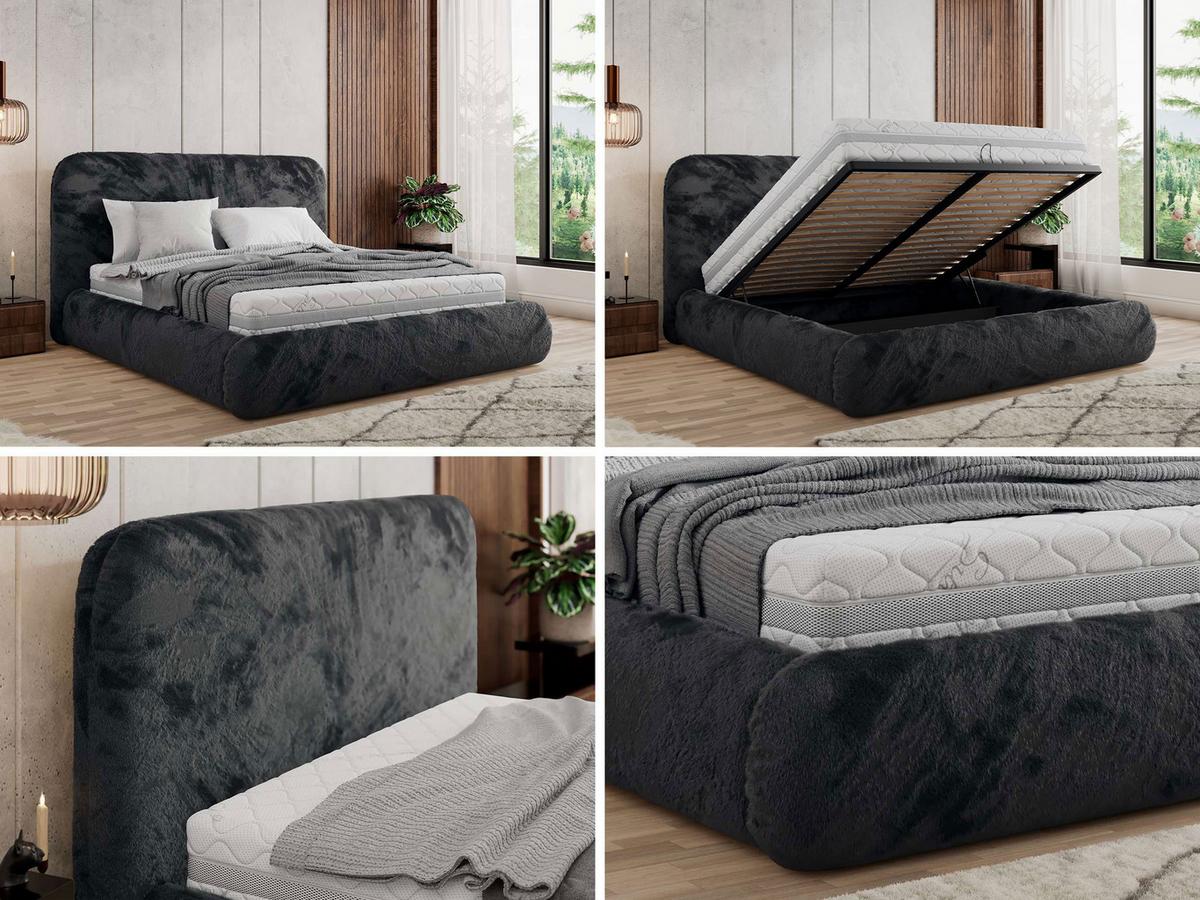 POLSTERBETT BENEA CLASSIC 140/200 - Dunkelgrau Plüsch - ohne Matratze - Dunkelgrau, Textil (140/200cm) - MKS