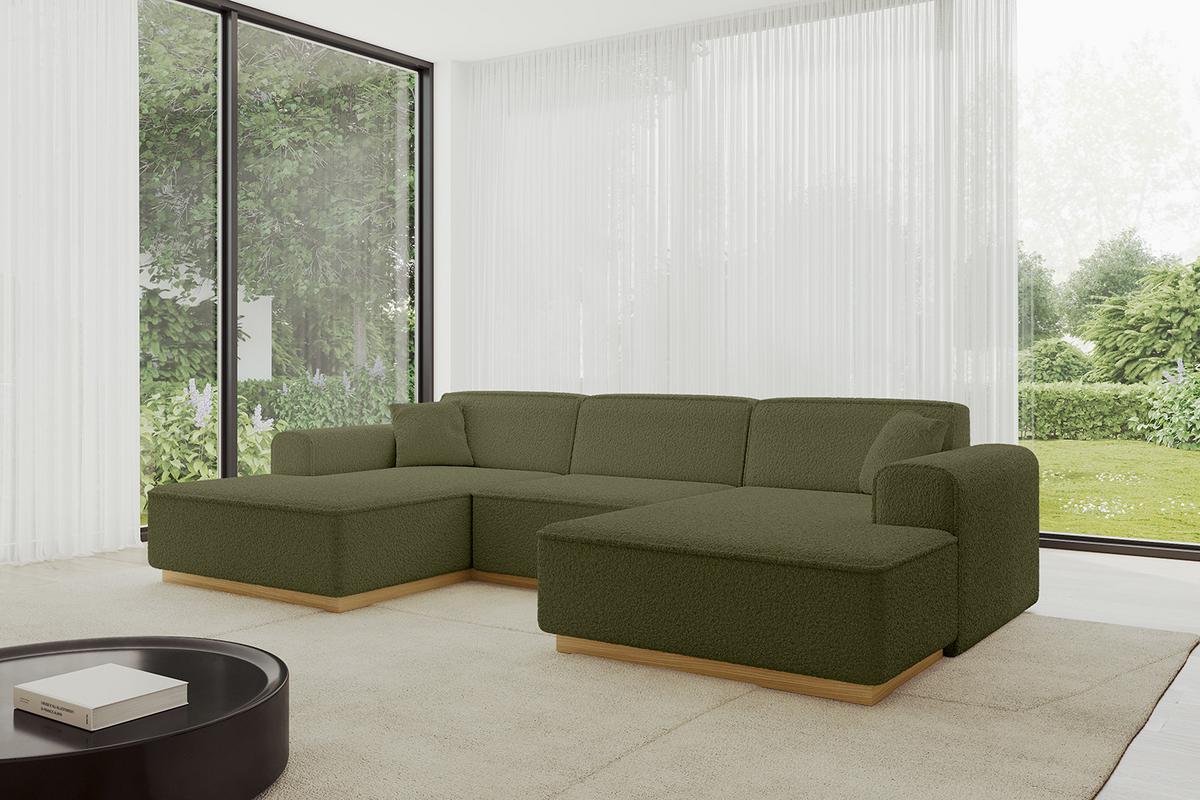 WOHNLANDSCHAFT IREA-U1-v2 - 301x165x80 cm Grün - Platinfarben, Holzwerkstoff/Textil (301/80/165cm) - ALTDECOR