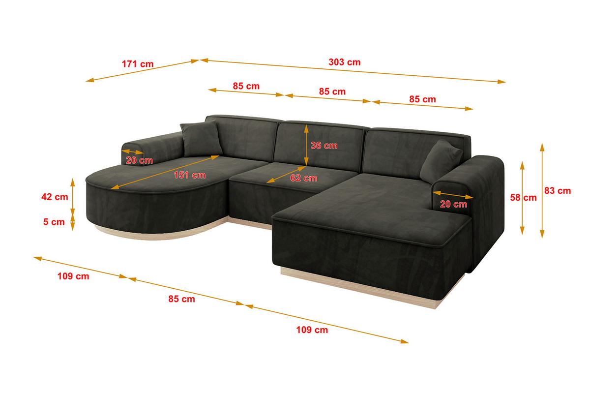 WOHNLANDSCHAFT ARRIO-U1 303x171x83 cm Schwarz - Schwarz, Holzwerkstoff/Textil (303/83/171cm) - ALTDECOR