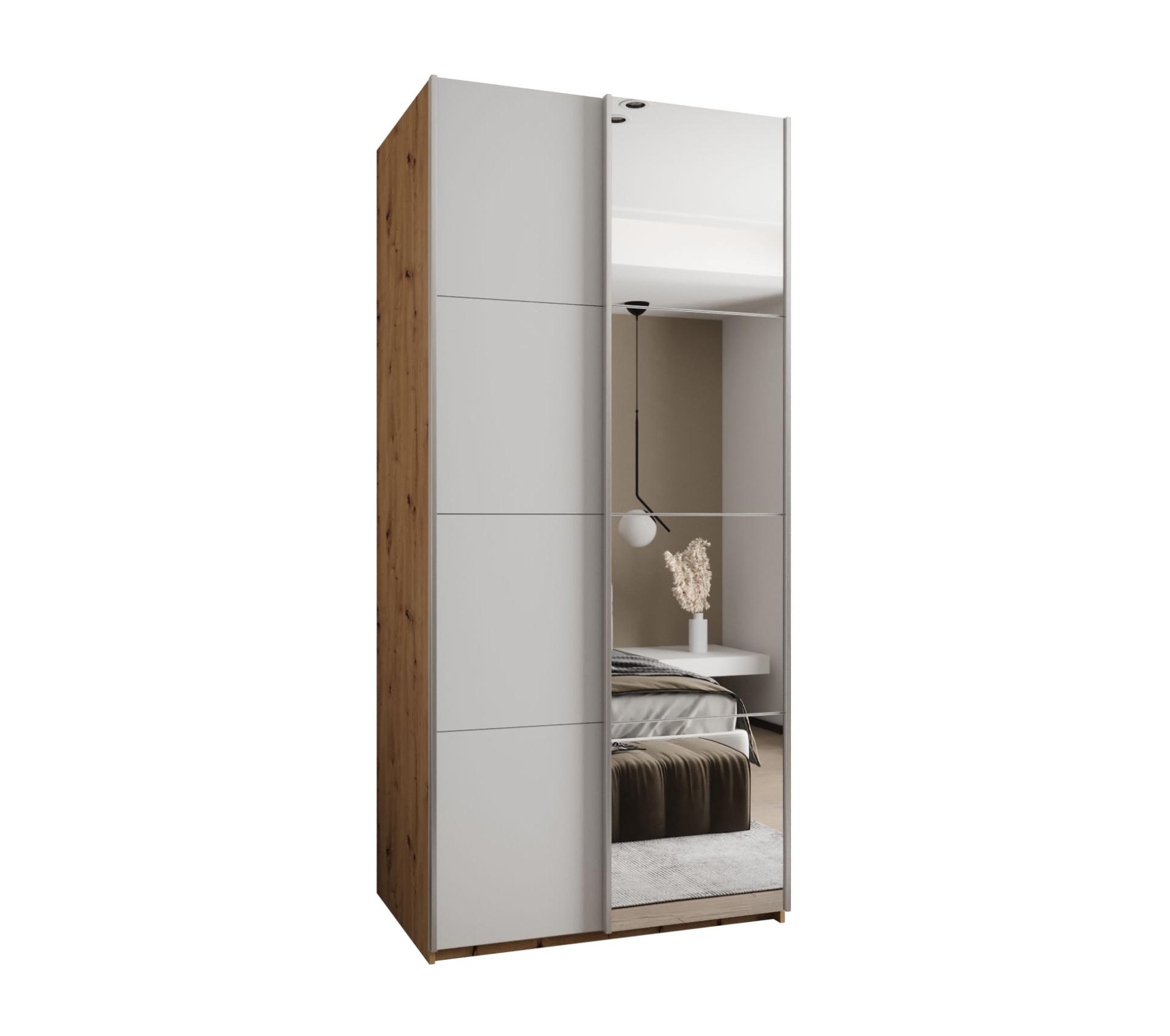SCHWEBETÜRENSCHRANK 245,5/110/64 2-türig - Silberfarben/Weiß, Holz/Metall (110/245/64cm) - Abiks Möbel